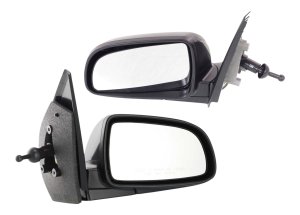 Pair/Set - Manual Remote and Folding Mirrors for Chevrolet Aveo Sedan 2007-2011, Right (Passenger) and Left (Driver), Non-Heated, Paintable, without Auto Dimming, BSD, Memory, Signal Light Replacement