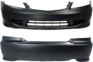 Front and Rear Bumper Cover for 2004-2005 Honda Civic, 2-Piece Set, Primed (Ready to Paint), Coupe - Replacement