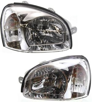 Headlight Assembly Pair/Set for Hyundai Santa Fe 2001-2003, Right (Passenger) and Left (Driver), Halogen, To 3-3-2003, Replacement