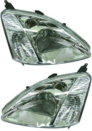 Headlight Pair/Set for Honda Civic Hatchback 2002-2003, Right (Passenger) and Left (Driver), Lens and Housing, Halogen, Replacement