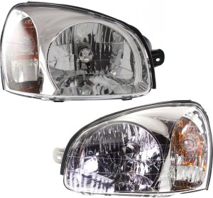 Headlight Assembly for Hyundai Santa Fe, 2003-2006, Right (Passenger) and Left (Driver), Halogen, from 7-14-2003, Replacement Pair/Set
