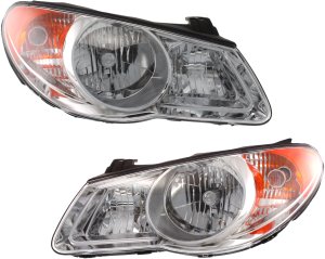 Headlight Assembly for 2007-2009 Hyundai Elantra, Right (Passenger) and Left (Driver), Halogen Replacement Pair/Set