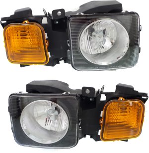 Headlight Assembly Pair/Set for Hummer H3 2006-2010 / H3T 2009-2010, Right (Passenger) and Left (Driver), Halogen Replacement