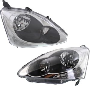 Headlight Lens and Housing Pair/Set for 2004-2005 Honda Civic Hatchback, Halogen, Right (Passenger) and Left (Driver), Replacement