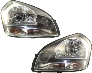 Pair/Set - Headlight Assembly for Hyundai Tucson 2005-2009, Right (Passenger) and Left (Driver), Halogen, with Clear Turn Signal Light, Replacement