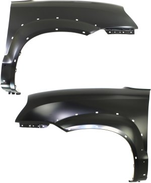 Front Fender Pair/Set for 2005-2009 Hyundai Tucson, 2.0L Engine, Right (Passenger) and Left (Driver), Primed (Ready to Paint), Steel, without Signal Light Hole, with Side Cladding Hole - Replacement