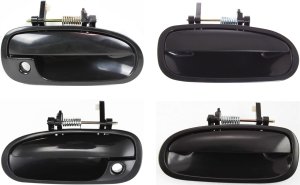Front and Rear Door Handle Pair/Set for 1996-2000 Honda Civic, Right (Passenger) and Left (Driver), Outside, Smooth Black Replacement