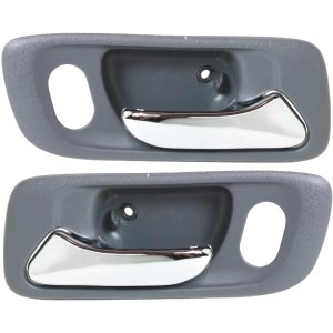 Front Door Handle Pair/Set for Honda Odyssey 1999-2004, Right (Passenger) and Left (Driver), Inside, Chrome Lever with Gray Housing and Hole, Replacement