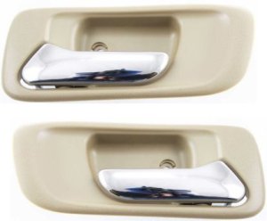Rear Door Handle Pair/Set for 1998-2002 Honda Accord, Right (Passenger) and Left (Driver), Interior, Chrome Lever + Beige Housing, Sedan, without Hole, Replacement