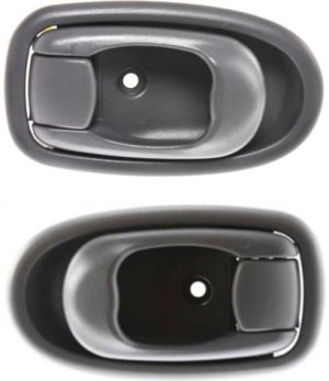 Front Door Handle Assembly Pair/Set for 1999-2000 Hyundai Elantra, Includes Right (Passenger) and Left (Driver) Inside Handles, Textured Gray Plastic, Also Fits Rear, Replacement