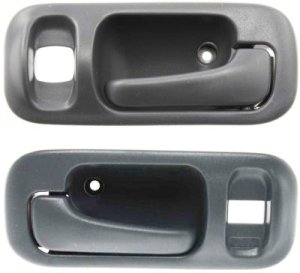 Front Door Handle Pair/Set for Honda Odyssey 1995-1998/CR-V 1997-2001, Inside, Right (Passenger) and Left (Driver), Gray with Big Clip, Plastic with Lock Hole, Replacement