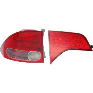 Tail Light Set for 2006-2008 Honda Civic Sedan, Inner and Outer, Halogen, Left (Driver) Side Replacement