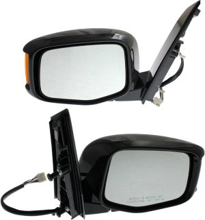 Mirror Pair/Set for 2011-2013 Honda Odyssey Touring Model, Right (Passenger) and Left (Driver), Power, Manual Folding, Heated, Textured, with Memory and Signal Light, Replacement
