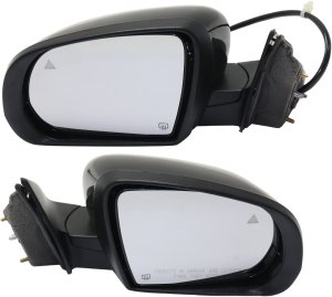 Power Folding, Heated, Paintable Mirror Pair/Set for 2014-2018 Jeep Cherokee, Right (Passenger) and Left (Driver) Side, with Blind Spot Detection in Glass and In-housing Signal Light, without Auto Dimming and Memory Replacement