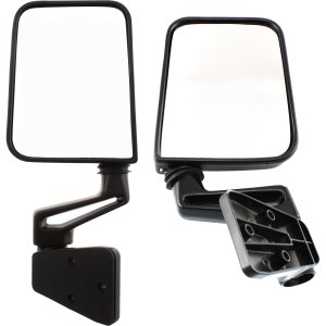 Mirror Pair/Set for Jeep Wrangler 1987-2002, Right (Passenger) and Left (Driver), Manual Adjust and Folding, Non-Heated, Paintable Metal Housing with Hollow Arm, Replacement