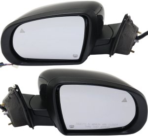 Mirror Pair/Set for Jeep Cherokee 2014-2018, Right (Passenger) and Left (Driver), Power Control, Manual Folding, Heated, Paintable, with Blind Spot Detection in Glass, In-housing Signal Light and Memory, without Auto Dimming Replacement