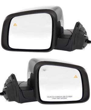 Mirror Pair/Set for Jeep Grand Cherokee 2011-2022, Power, Manual Folding, Heated, Chrome, with Blind Spot Detection, Memory, and Signal Light, without Auto Dimming and Puddle Light, Right (Passenger) and Left (Driver) Replacement