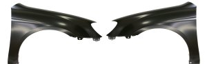 Front Fender Replacement Pair/Set for KIA SPECTRA 2007-2009, Right (Passenger) and Left (Driver), Primed (Ready to Paint), without Signal Light Hole, with Body Side Molding Holes