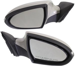 Power Mirror Pair/Set for 2011-2016 Kia Sportage, Right (Passenger) and Left (Driver), Manual Folding, Heated, Paintable, with Signal Light, Replacement