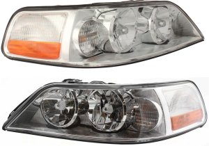 Headlight Assembly for Lincoln Town Car 2003-2004, Halogen, Includes Right (Passenger) and Left (Driver) Lights, Replacement Pair/Set