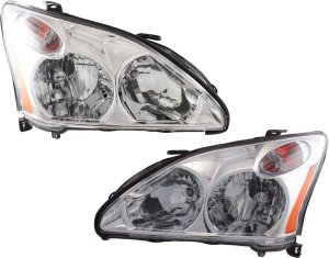Headlight Assembly Pair/Set for Lexus RX330 2004-2006 / RX350 2007-2009, Right (Passenger) and Left (Driver), Halogen, USA Built, Replacement