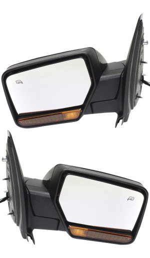 Mirror Pair/Set for 2011 Ford Expedition/Lincoln Navigator, Right (Passenger) and Left (Driver), Non-Towing, Power Operated, Power Folding, Heated, Paintable, with In-Housing Signal Light and Memory, without Auto Dimming and Blind Spot Detection Replacement