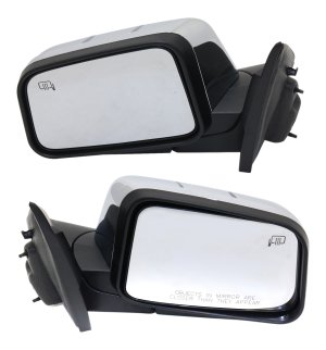 Mirror Pair/Set for 2007 Lincoln MKX Right (Passenger) and Left (Driver), Power Adjust, Heated, Chrome, with Puddle Light, without Memory, Manual Folding Replacement