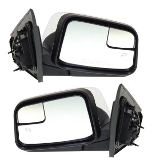 Mirror Pair/Set for Lincoln MKX 2010, Right (Passenger) and Left (Driver), Power Adjustment, Manual Folding, Heated, Chrome Finished, with Blind Spot Glass and Puddle Light, without Memory, Replacement