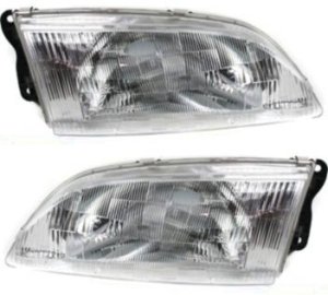 Headlight Assembly for 1998-1999 Mazda 626, Right (Passenger) & Left (Driver), Halogen, Complete Pair/Set, Replacement