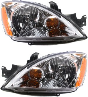 Headlight Assembly Pair/Set for 2004-2007 Mitsubishi Lancer Wagon, Right (Passenger) and Left (Driver), Halogen, without ABS Brakes, Replacement