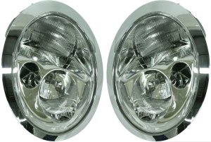 Headlight Assembly Pair/Set for 2002-2004 Cooper Base/S Models, Right (Passenger) and Left (Driver) Halogen Lights w/o Headlight Washer, Replacement