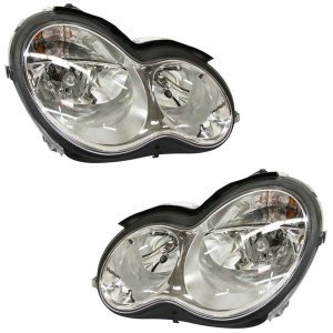 Headlight Assembly Halogen Pair/Set for 2005-2007 Mercedes-Benz C-Class Sedan, Right (Passenger) and Left (Driver), Replacement