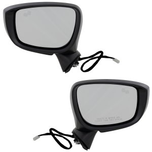 Mirror Pair/Set for 2015-2016 Mazda CX-5, Right (Passenger) and Left (Driver), Power, Manual Folding, Non-Heated, Paintable, w/ Blind Spot Detection in Glass, In-housing Signal Light, w/o Auto Dimming and Memory, Replacement