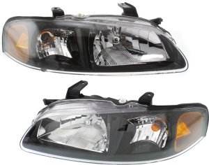 Headlight Assembly Pair/Set for 2002-2003 Nissan Sentra SE-R/SE-R Spec V Models, Right (Passenger) & Left (Driver), Halogen, with Black Interior, Replacement