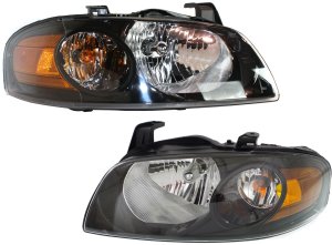 Headlight Assembly Pair/Set for Nissan Sentra 2004-2006, Right (Passenger) and Left (Driver), Halogen, Black Interior, Suitable for SE-R/SE-R Spec V Models, Replacement