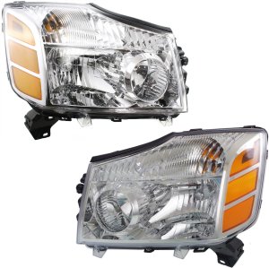 Headlight Assembly Pair/Set for 2004-2007 Nissan Titan, 2005-2007 Armada, Right (Passenger) and Left (Driver), Halogen, Replacement