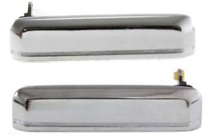 Front Door Handle Pair/Set for 1986-1997 Nissan Pickup, Right (Passenger) and Left (Driver) Included, Outer, Metal, Chrome, Without Keyhole, Replacement