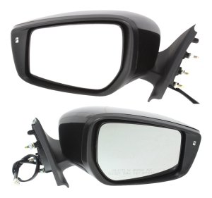 Mirror Pair/Set for Nissan Versa 2015-2018, Right (Passenger) and Left (Driver), Power Adjustment, Manual Folding, Non-Heated, Paintable, w/ Signal Light Replacement