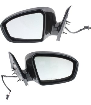 Mirror Pair/Set for Nissan Pathfinder 2013-2016, Right (Passenger) and Left (Driver), Power, Manual Folding, Non-Heated, Paintable, Including 2014 SV Hybrid Model - Replacement