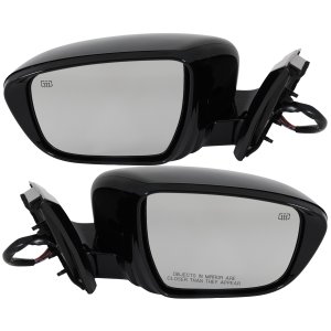 Power Mirror Pair/Set for Nissan Murano 2015-2016, Right (Passenger) and Left (Driver), Manual Folding, Heated, Paintable, with Around View Monitor Camera & Signal Light, From 10-2015, To 3-2016 Replacement