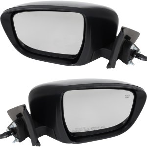 Mirror Pair/Set for 2015-2017 Nissan Juke S/SL/SV Models, Right (Passenger) and Left (Driver), Power Adjustable, Manual Folding, Heated, Paintable, with Signal Light and Side View Camera, Replacement