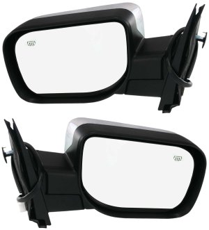 Mirror Pair/Set for Nissan Armada 2005-2015 & Titan 2004-2010, Right (Passenger) and Left (Driver), Non-Towing, Power Operated, Manual Folding, Heated, Chrome, without Auto Dimming, Blind Spot Detection, Memory, and Signal Light, SE/SL (2012-2015)/SV (2011-2012) Models Replacement