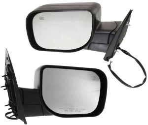 Mirror Pair/Set for Nissan Armada (2013-2015), Titan (2006-2009/2014-2015) Right (Passenger) and Left (Driver), Non-Towing, Power, Manual Folding, Heated, Textured, w/o Auto Dimming, Blind Spot Detection, Memory, Signal Light, SV/SE/PRO-4X Models, Replacement