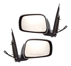 Power Mirror Pair/Set for 2005-2010 Nissan Frontier Extended Cab, LE Model - Right (Passenger) and Left (Driver), Manual Folding, Non-Heated, Chrome Cap with Black Base, Replacement