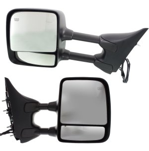 Towing Mirror Pair/Set for 2004-2005 Titan SE Model, Right (Passenger) and Left (Driver), Power Adjustable, Manual Folding, Heated, Chrome, with Towing Package, Replacement