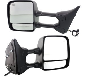 Towing Mirror Pair/Set for Nissan Titan 2004-2015 Right (Passenger) and Left (Driver), Power, Manual Folding, Heated, Chrome, for LE/SL Models Replacement