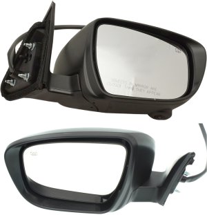 Mirror Pair/Set for Nissan Rogue 2014-2016, Right (Passenger) and Left (Driver), Power, Manual Folding, Heated, Paintable, with Side View Camera and Signal Light, USA Built 2014-2016/Korea Built 2015-2016 Replacement