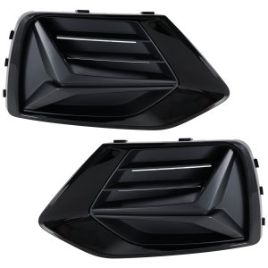 Pair/Set - Fog Light Cover for Audi Q3 2019-2023, Right (Passenger) and Left (Driver) Sides, Outer, Textured with Glossy Black Trim, Without S-Line Package, Replacement Pair/Set