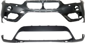 Front Bumper Cover Set for 2016-2019 BMW X1, Set of 2 Upper and Lower Covers, Without M Package, Without Park Distance Control Sensor Holes, Replacement