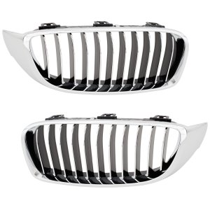 Grille Pair/Set for BMW 4-Series 2014-2020, Right (Passenger) and Left (Driver), Chrome Shell with Textured Black, with Chrome Molding, Luxury Line Model Replacement